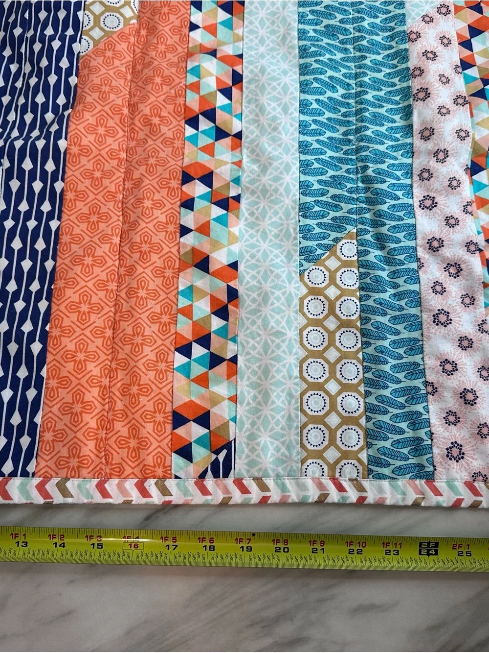 Striped Patchwork Cotton Quilt in Coral, Teal & Navy